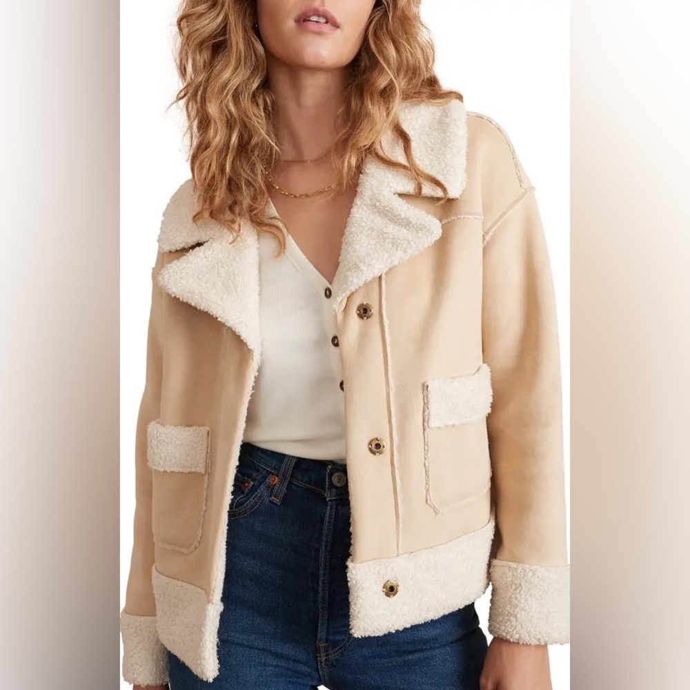 Marine Layer Quebec Faux Suede & Faux Shearling Jacket - Tortoise Shell/…